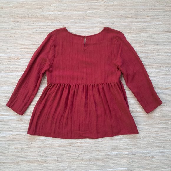 Polagram Red Long Sleeve Peplum Top with Folk Inspired Floral Embroidery Size M - Picture 10 of 12